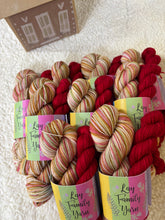 Gingerbread house self striping yarn